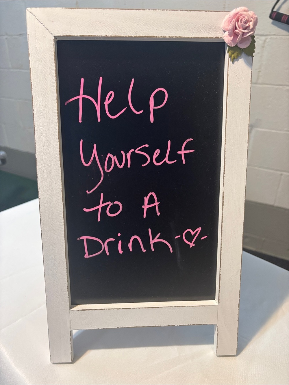 Doublesided Chalkboard Tabletop Sign with White Frame and Pink Accents